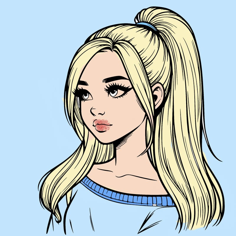 realistic girl with a high ponytail