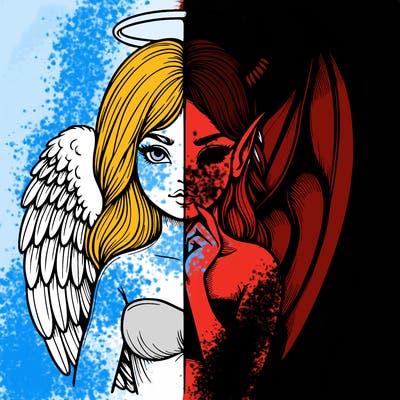 realistic angel half demon