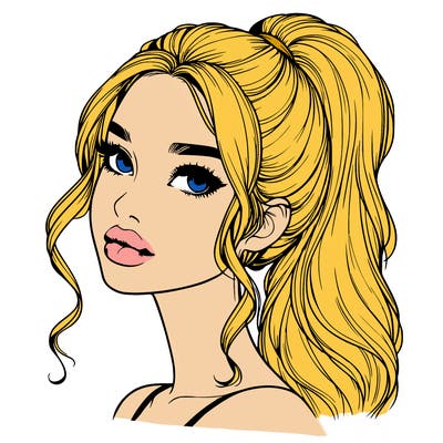 realistic girl with a ponytail on her hair and lips