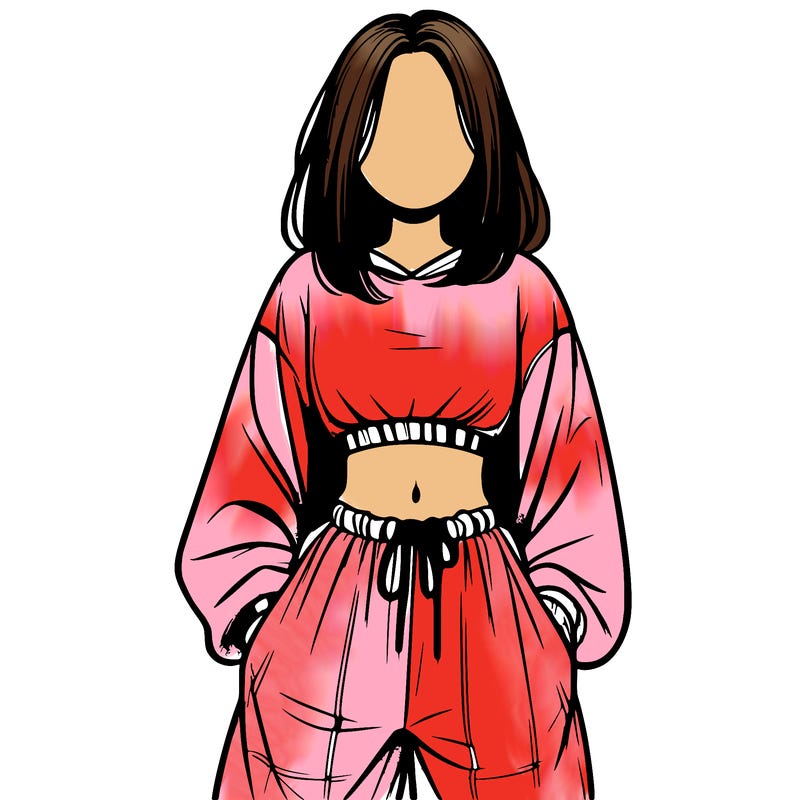 realistic girl faceless with baggy pants and a crop top