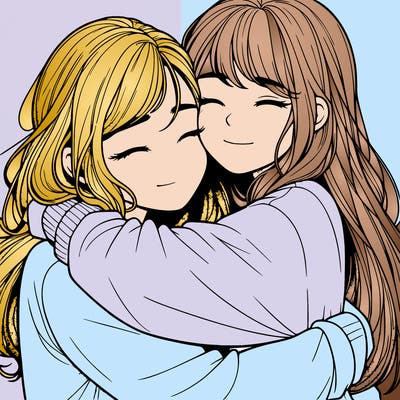 realistic two girls hugging