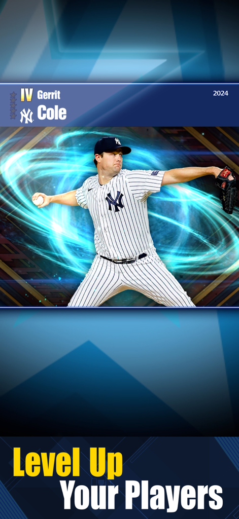 Pantalla de subida de nivel de Gerrit Cole en el juego móvil MLB PRO SPIRIT