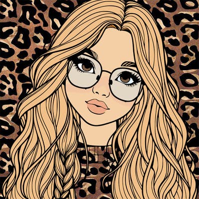 girl with long hair and freckles and glasses realistic