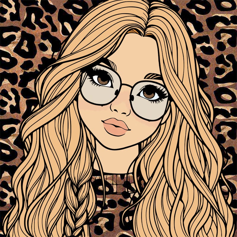 girl with long hair and freckles and glasses realistic