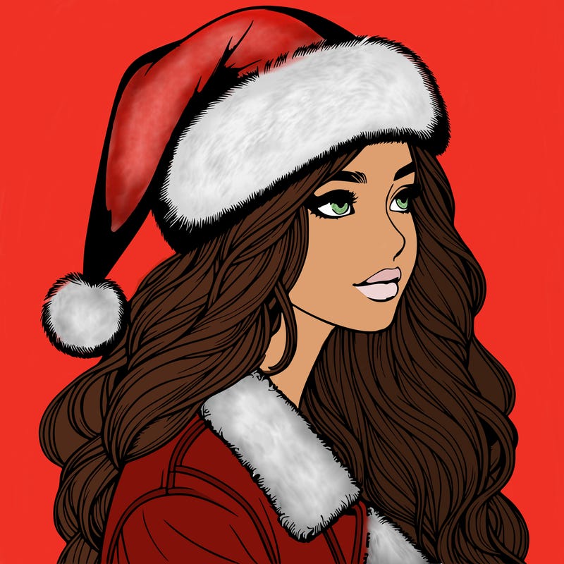 realistic girl in santa hat