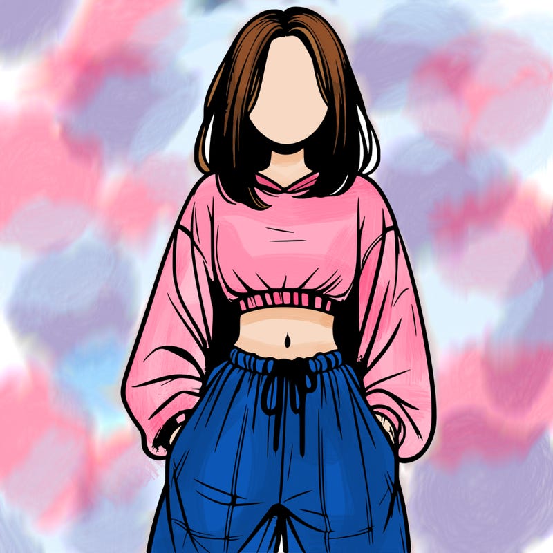 realistic girl faceless with baggy pants and a crop top