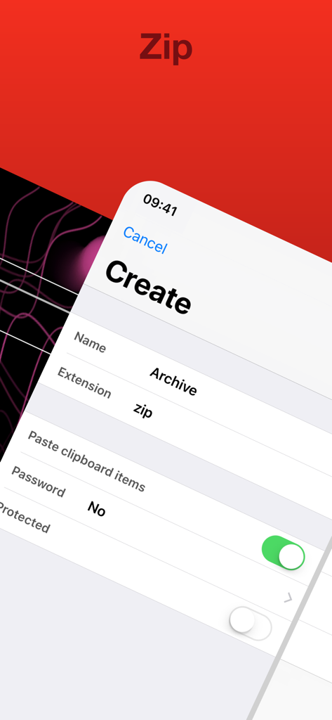 USB Disk Pro - Interface for creating a zip archive in the USB Disk Pro app.
