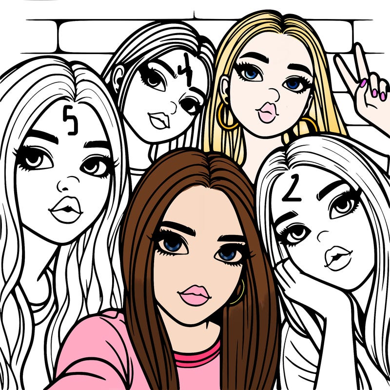 group of teen girls friends y2k up close in a selfie