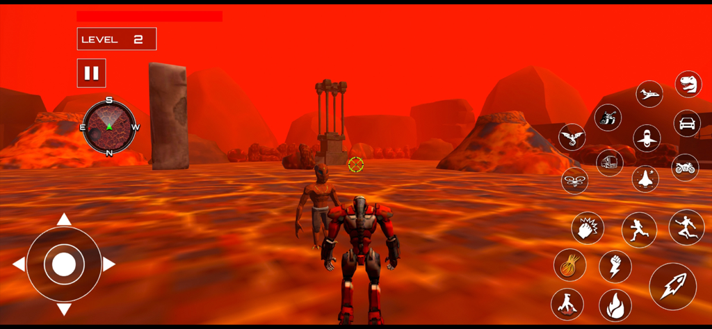 Real Robot Car Transform Game - Jogabilidade de robô de ação em um ambiente de lava em chamas.