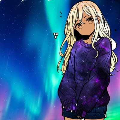 manga teen girl  in a sweater and baggy pants