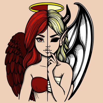 realistic angel half demon