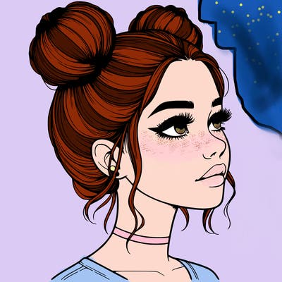 realistic girl with buns on the top of her head