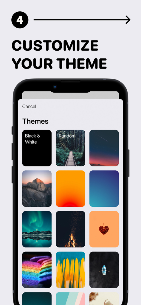 Affirmations for You - Una galleria di temi di sfondo estetici per personalizzare le affermazioni quotidiane su uno smartphone.