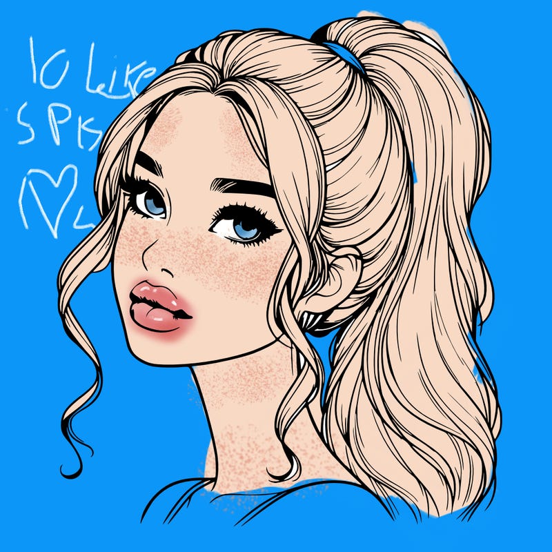 realistic girl with a ponytail on her hair and lips