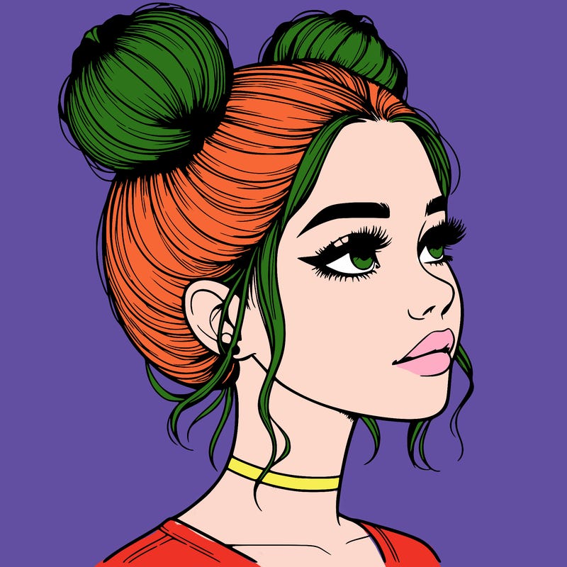 realistic girl with buns on the top of her head