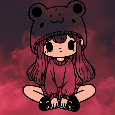 a girl wearing a frog hat and some frog socks