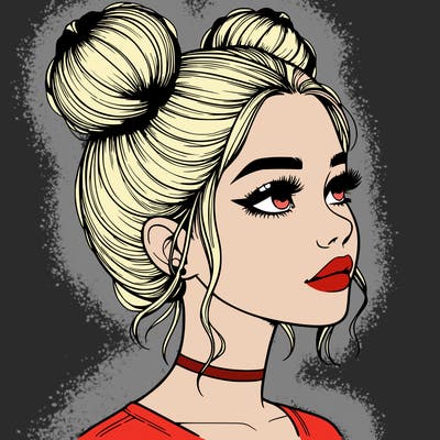 realistic girl with buns on the top of her head