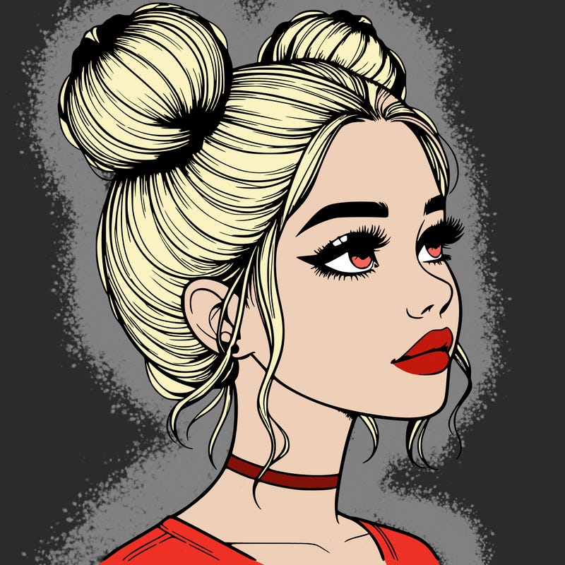 realistic girl with buns on the top of her head