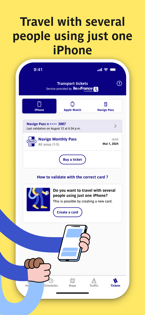iPhoneでパリの交通チケットを購入・管理するためのBonjour RATPアプリ画面