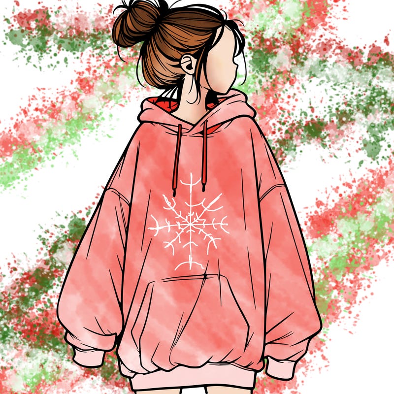 realistic girl with a oversized sweatshirt on and a bun