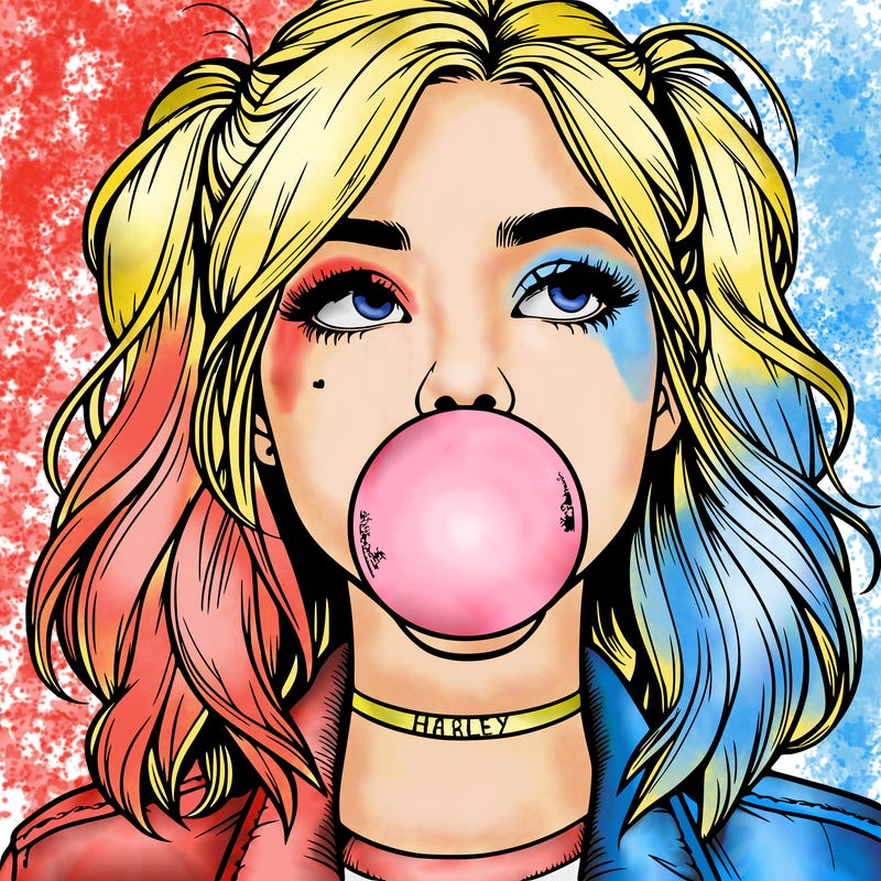 realististic girl blowing bubble -gum