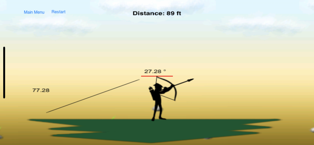 A stickman archer in the Bowman mobile game aiming a bow with on-screen angle and power indicators.