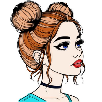 realistic girl with buns on the top of her head