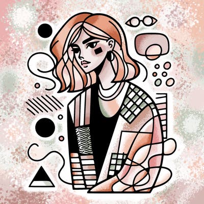 young woman with cool style and abstract shapes