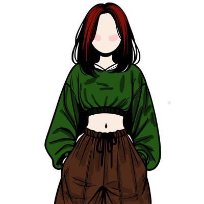 realistic girl faceless with baggy pants and a crop top