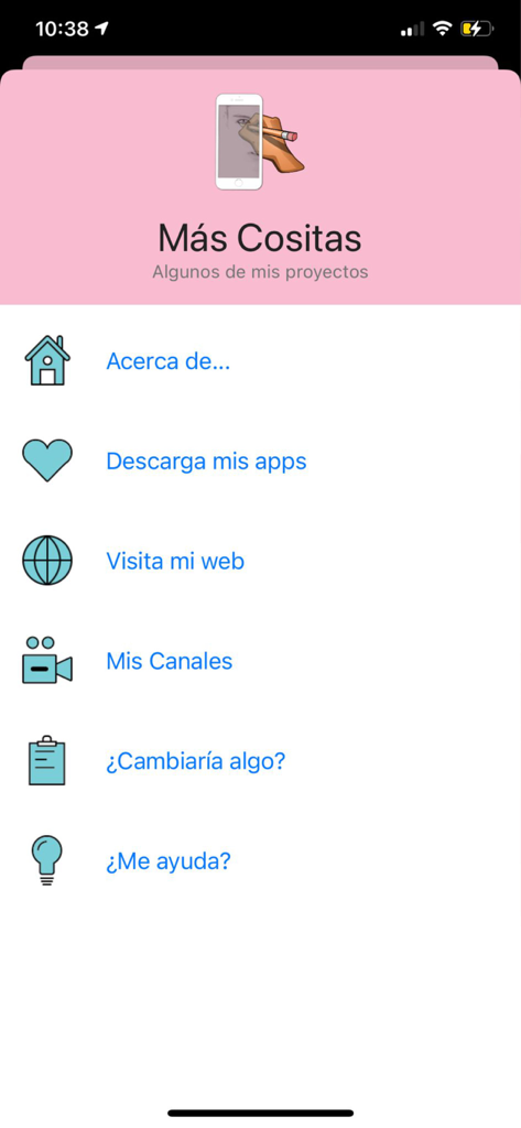 Calca app - Calca app settings and more projects menu screen in Spanish