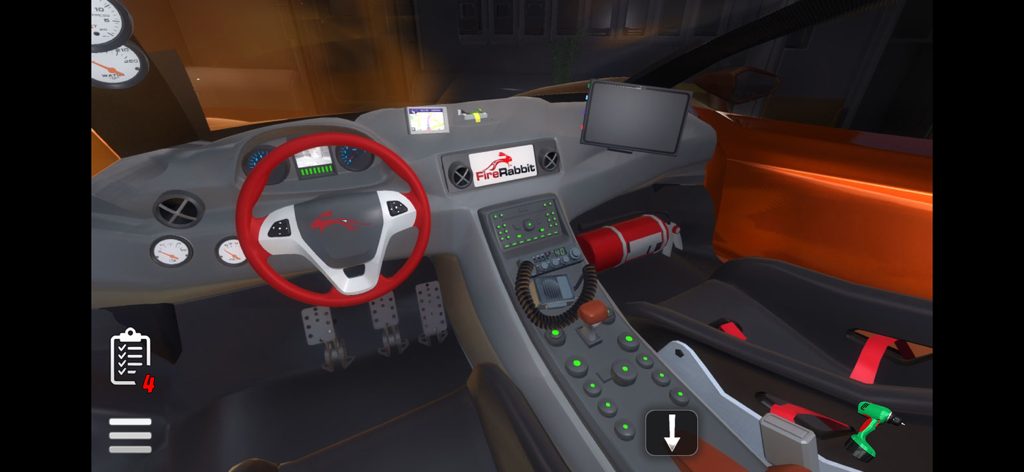 Fix My Car - Detailed racing car dashboard and interior view in Fix My Car simulator