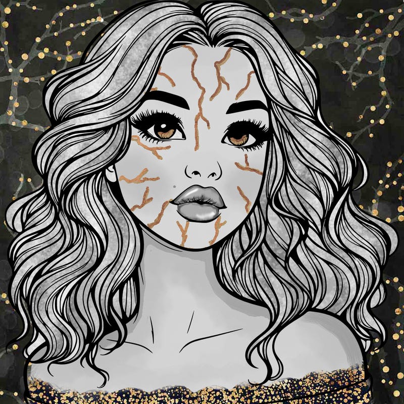 realistic girl with wavy hair and lips