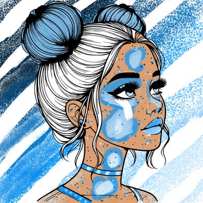 realistic girl with buns on the top of her head