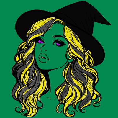 realistic witch girl with wavy hair and lips