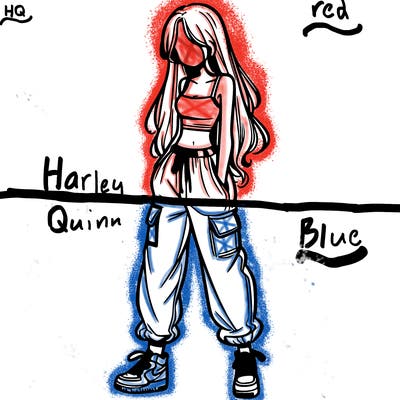 girl in baggy pants crop top and long hair