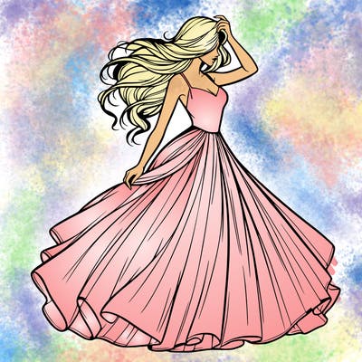 realistic woman with dress flowing in the wind