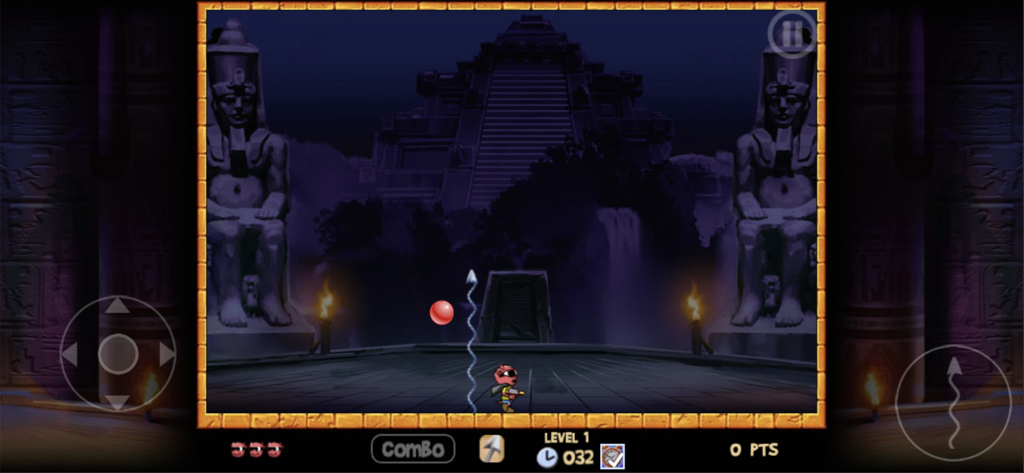 Bubble Trouble 3 - Character shooting a harpoon at a red bubble in Bubble Trouble 3