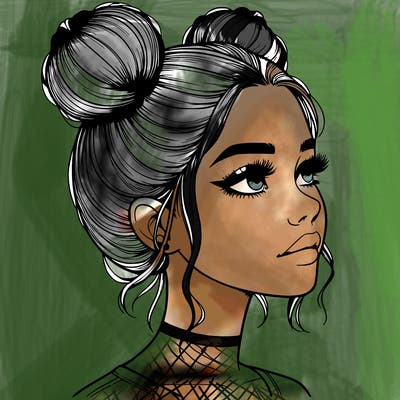 realistic girl with buns on the top of her head