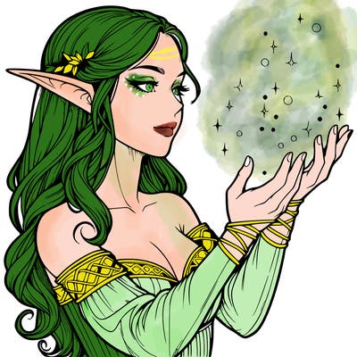 realistic elf girl doing magic