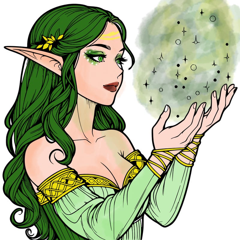 realistic elf girl doing magic