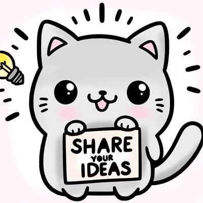 a cute cat saying share your ideas