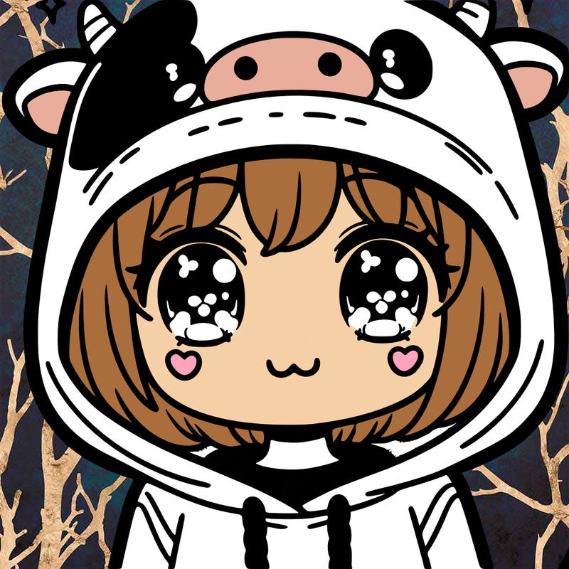 kawaii girl with cow hoodie