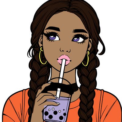 realistic girl with braided hair drinking boba
