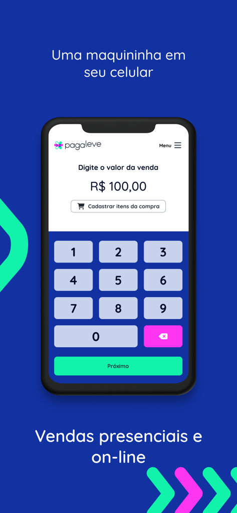 Pagaleve Lojistas - Pagaleve Lojistas app interface for entering sale values on a smartphone