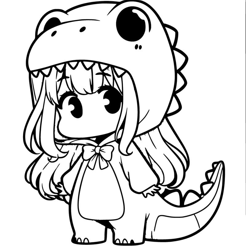 cute anime girl with a dino costume on