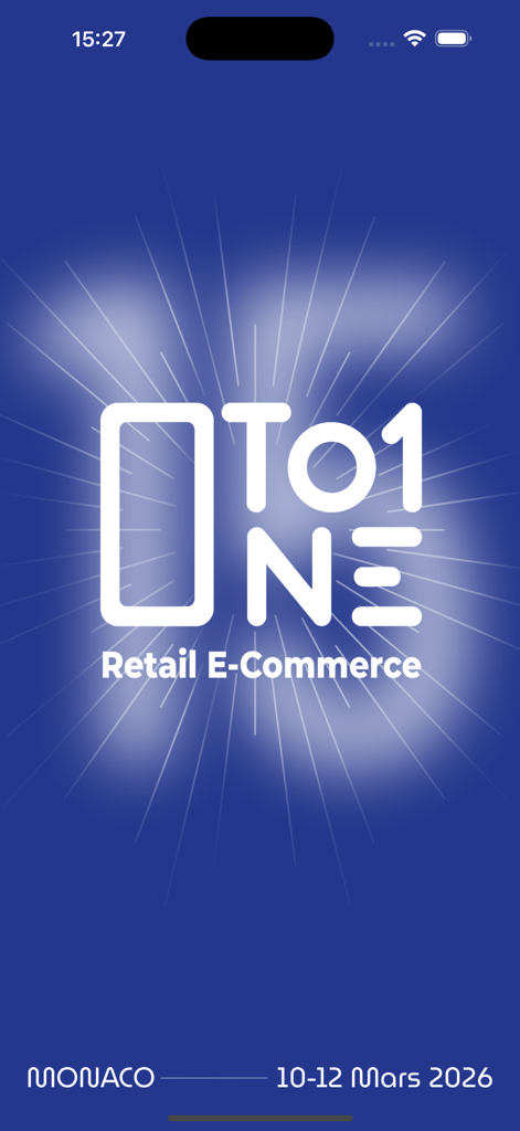 1to1 Retail Ecommerce - Pantalla de inicio de la aplicación 1to1 Retail Ecommerce mostrando el logo del evento y las fechas de Mónaco 2026