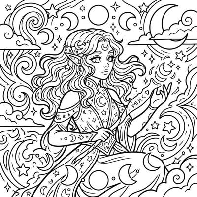 Embark on a magical journey with this captivating Moon Elf coloring page, specially crafted for teens who love fantasy and celestial themes. Discover intricate details and mystical patterns perfect for hours of creative expression.