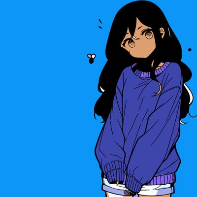 manga teen girl  in a sweater and baggy pants