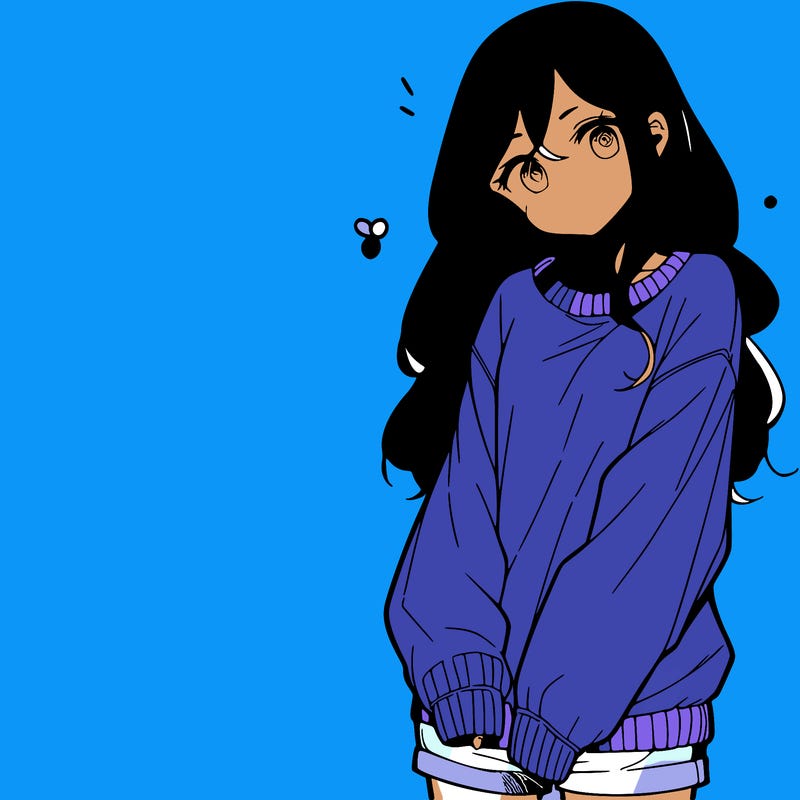 manga teen girl  in a sweater and baggy pants