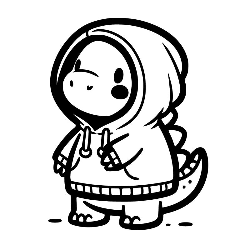 cute dinosaur wearing a sweatshirt